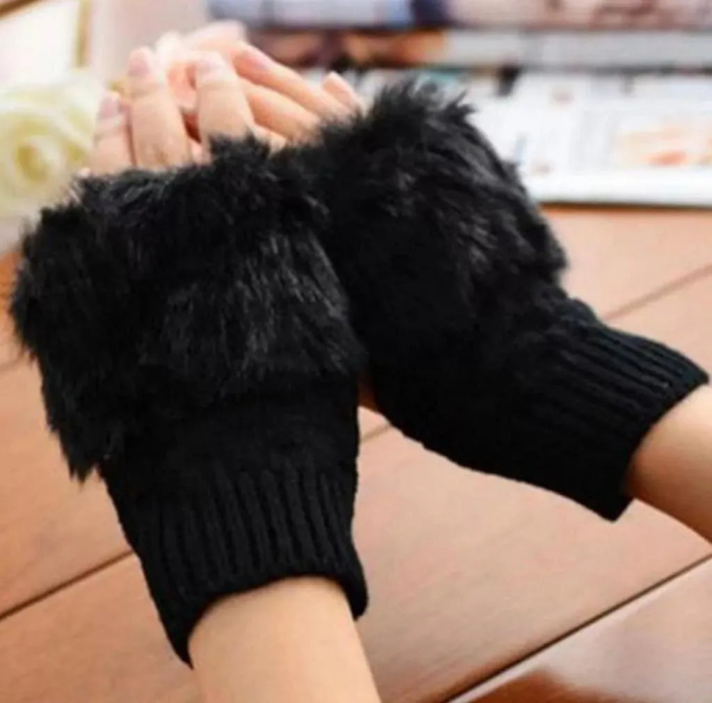 Warm Fingerless Gloves - 1 Pair Wool & Fur Fingerless Gloves Women's Winter Accessory