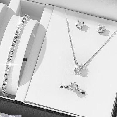 Bridal Silver Plated Rhinestone Necklace And Bracelet Set