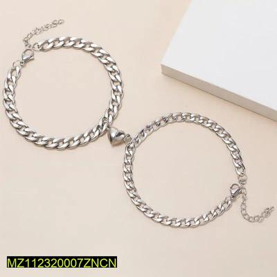Silver & Gold-Plated Magnet Heart Design Couple's Bracelet- 2 Pcs