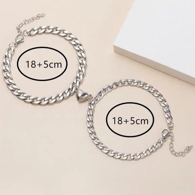 Silver & Gold-Plated Magnet Heart Design Couple's Bracelet- 2 Pcs