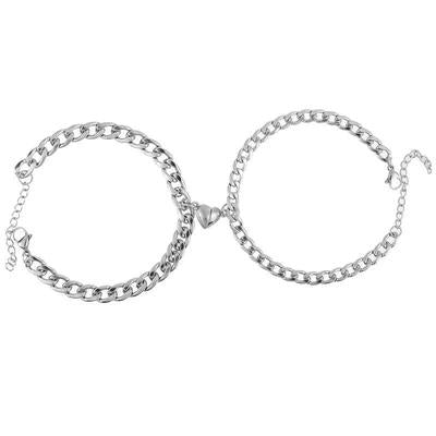 Silver & Gold-Plated Magnet Heart Design Couple's Bracelet- 2 Pcs