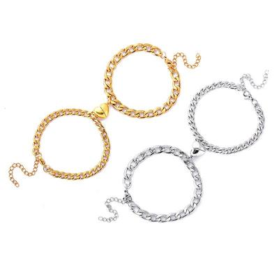 Silver & Gold-Plated Magnet Heart Design Couple's Bracelet- 2 Pcs
