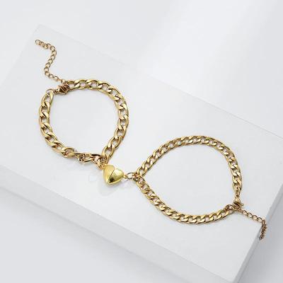 Silver & Gold-Plated Magnet Heart Design Couple's Bracelet- 2 Pcs