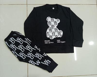 Kids' Fleece Tracksuit Set - 2 Pcs for Boys & Girls - Plain Black Style