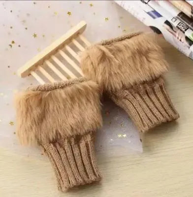 Warm Fingerless Gloves - 1 Pair Wool & Fur Fingerless Gloves Women's Winter Accessory
