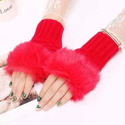 Warm Fingerless Gloves - 1 Pair Wool & Fur Fingerless Gloves Women's Winter Accessory