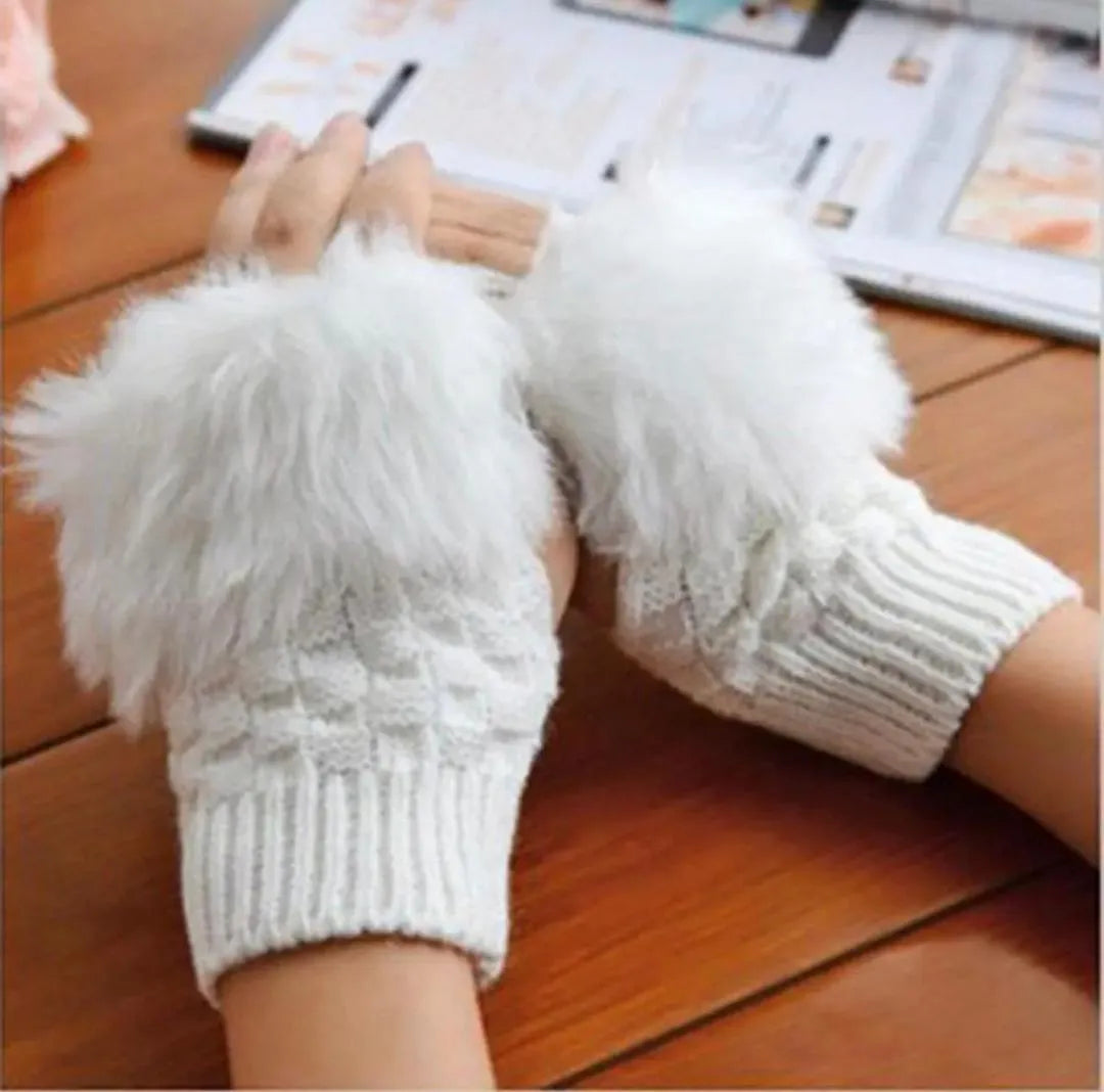 Warm Fingerless Gloves - 1 Pair Wool & Fur Fingerless Gloves Women's Winter Accessory