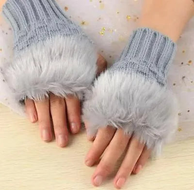 Warm Fingerless Gloves - 1 Pair Wool & Fur Fingerless Gloves Women's Winter Accessory