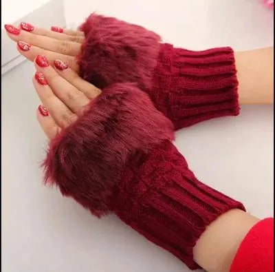 Warm Fingerless Gloves - 1 Pair Wool & Fur Fingerless Gloves Women's Winter Accessory