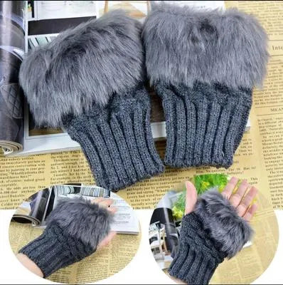Warm Fingerless Gloves - 1 Pair Wool & Fur Fingerless Gloves Women's Winter Accessory