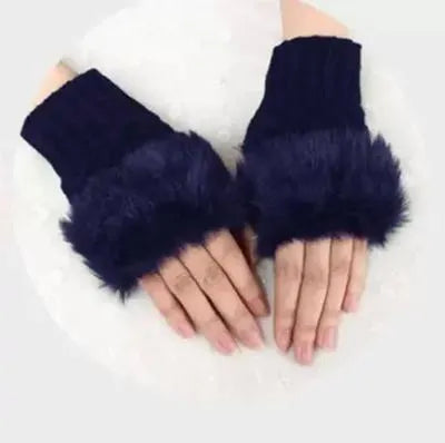 Warm Fingerless Gloves - 1 Pair Wool & Fur Fingerless Gloves Women's Winter Accessory
