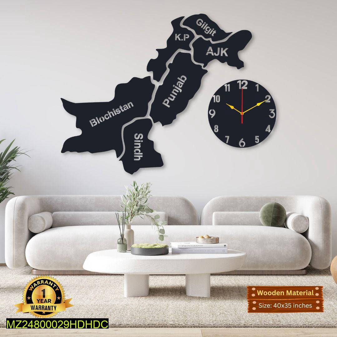 Pakistan Map Wall Design and Clock