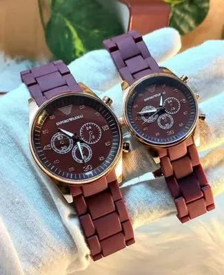 Couple's Round Analogue Watch Set - 2 Pcs for Men & Women in Elegant Colors